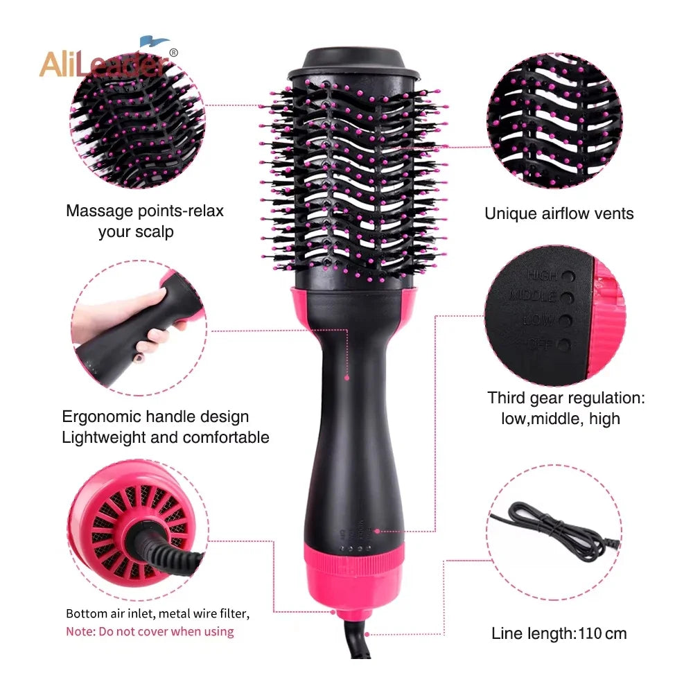 Salon‑Style 4‑in‑1 Hot Air Hair Brush – Dryer, Straightener, Curler & Volumizer in One